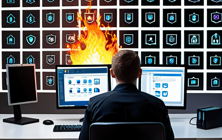 **
A person confidently configuring a firewall on a computer, surrounded by security-themed icons, emphasizing data protection and cyber security. The scene should depict a modern office environment.
**